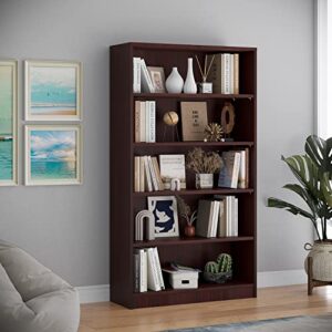 stary 5 shelf bookcase mahogany tall bookshelf for bedroom 5 tier modern wood bookshelf 33" wide 60" tall