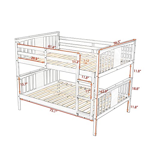 Dividable Full Over Full Bunk Bed with Ladder for Kids, Teens, Adults, No Box Spring Required Solid Wooden Bedframe w/Full-Length Guardrail, Bedroom, Guest Room Furniture, Gray