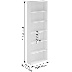 GHQME Bookshelf Floor Standing 6-Tier Open Bookcase, Display Storage Shelves, Floor Standing Unit for Home Office, Living Room, Bed Room (White)