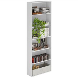 ghqme bookshelf floor standing 6-tier open bookcase, display storage shelves, floor standing unit for home office, living room, bed room (white)