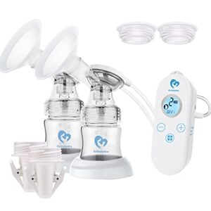 bellababy pocket breast pump, closed system portable and rechargeable double electric breast pump, touch screen led display,quiet handheld pain free,24mm detachable flanges