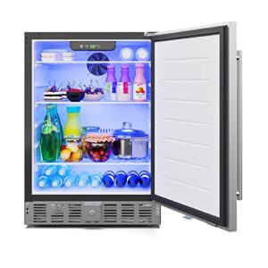 koolmore 23.4” built-in mini fridge for food and beverages with glass shelves, stainless steel door, adjustable temperature, led light, for home, office, garage, or dorm [5 cu. ft.] (km-bir5c-ss)