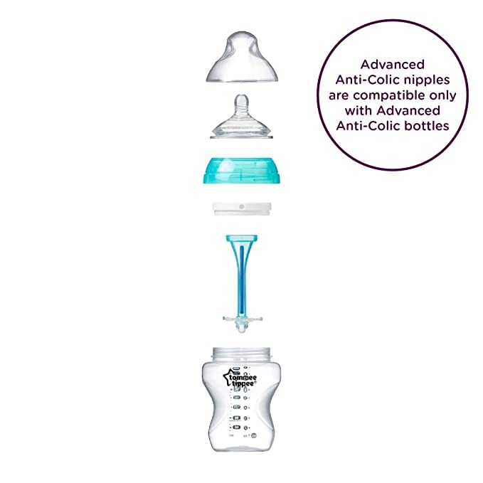 Bundle of Tommee Tippee Advanced Anti-Colic Baby Bottle Nipples, Breast-Like, Soft Silicone, Medium Flow, 3m+, 2 Count + Tommee Tippee Advanced Anti-Colic Fast Flow Baby Bottle Nipples, 6m+ – 2pk