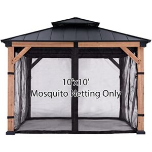 abccanopy gazebo netting replacement 10x10 - universal mosquito netting for gazebo and pergolas outdoor mesh netting screen 4-panel sidewall curtain with double-side zippers (black)