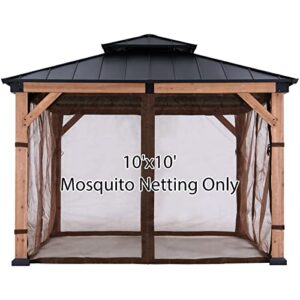 abccanopy universal gazebo netting replacement 10x10 - mosquito netting for gazebo and pergolas outdoor mesh netting screen 4-panel sidewall curtain with double-side zippers (brown)