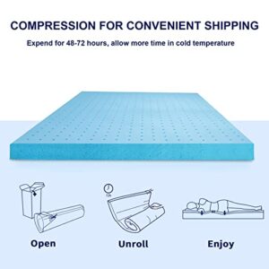 subrtex 2 Inch Memory Foam Mattress Topper Queen Gel-Infused Cooling Pad Pressure Relief Ventilated Bed Mattresses Topper, CertiPUR-US Certified,Blue