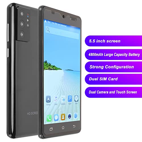 S21 Ultra Pro Unlocked Smartphone, 5.5in HD Screen Cellphone Supports 2.4G 5G WiFi, MT6580 Octa Core CPU Mobile Phone, 4800Mah Battery, Dual SIM Cards, 3.5mm Headphone Jack