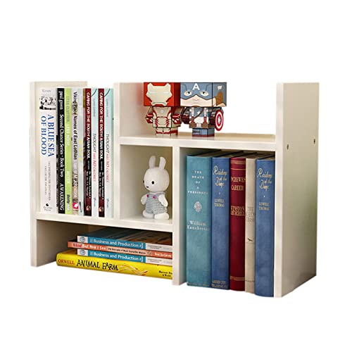 JR Joyreap Resize-able Thick Wood Desk Shelves Desktop Bookshelf Bookcase Display Rack Unit Creative DIY Book Stands (White)