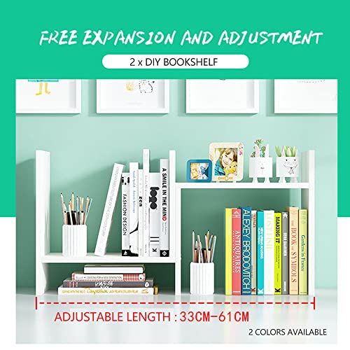 JR Joyreap Resize-able Thick Wood Desk Shelves Desktop Bookshelf Bookcase Display Rack Unit Creative DIY Book Stands (White)