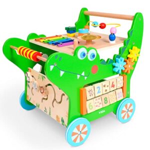 spark & wow crocodile activity walker - ages 12m+ - baby activity center push walker - 9 different activities - teach toddlers to walk through play