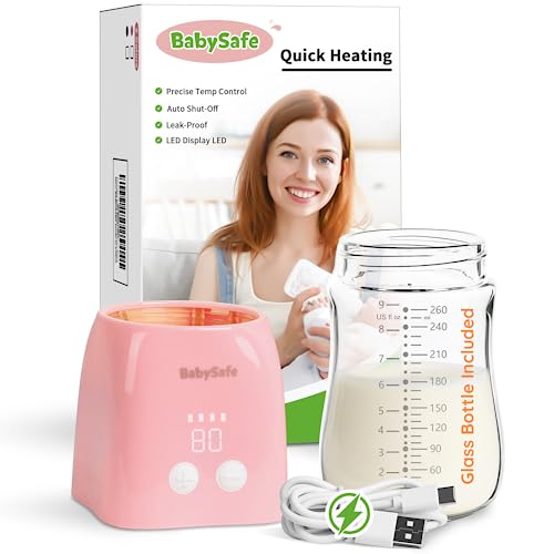 Bottle Warmer, Baby Bottle Warmer Portable for Travel Car On The Go, 2-5 Min Fast Bottle Warmer for Breastmilk, Wireless Rechargeable with 4 Precise Temperature Control, Auto Shut-Off, USB, 8.8oz