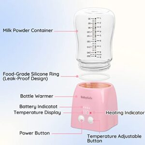 Bottle Warmer, Baby Bottle Warmer Portable for Travel Car On The Go, 2-5 Min Fast Bottle Warmer for Breastmilk, Wireless Rechargeable with 4 Precise Temperature Control, Auto Shut-Off, USB, 8.8oz