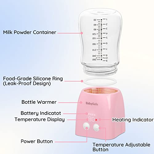 Bottle Warmer, Baby Bottle Warmer Portable for Travel Car On The Go, 2-5 Min Fast Bottle Warmer for Breastmilk, Wireless Rechargeable with 4 Precise Temperature Control, Auto Shut-Off, USB, 8.8oz