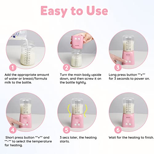 Bottle Warmer, Baby Bottle Warmer Portable for Travel Car On The Go, 2-5 Min Fast Bottle Warmer for Breastmilk, Wireless Rechargeable with 4 Precise Temperature Control, Auto Shut-Off, USB, 8.8oz