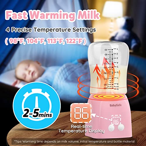 Bottle Warmer, Baby Bottle Warmer Portable for Travel Car On The Go, 2-5 Min Fast Bottle Warmer for Breastmilk, Wireless Rechargeable with 4 Precise Temperature Control, Auto Shut-Off, USB, 8.8oz