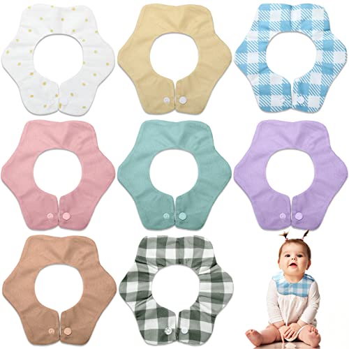 8 Pack Baby Bibs 360° Rotate Drool Teething Bibs with Snaps Soft and Absorbent Cotton Bandana Bibs Adjustable Newborn Bibs Lap-shoulder Drool Cloths Bibs for Toddler Infant Boys Girls, 11 x 10 Inch