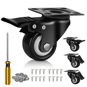 qncz 2" caster wheels, casters set of 4 heavy duty but silent, excellent locking casters with polyurethane (pu) wheels, swivel plate castor wheels for cart, furniture, workbench.
