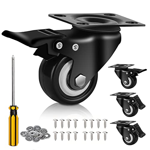 QNCZ 2" Caster Wheels, Casters Set of 4 Heavy Duty but Silent, Excellent Locking Casters with Polyurethane (PU) Wheels, Swivel Plate Castor Wheels for Cart, Furniture, Workbench.