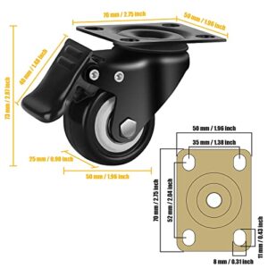 QNCZ 2" Caster Wheels, Casters Set of 4 Heavy Duty but Silent, Excellent Locking Casters with Polyurethane (PU) Wheels, Swivel Plate Castor Wheels for Cart, Furniture, Workbench.