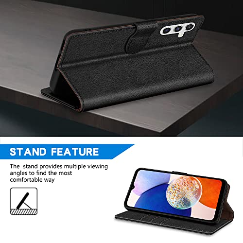 ZZXX Samsung Galaxy A14 5G Wallet Case with [RFID Blocking] Card Slot Kickstand Magnetic Closure Leather Flip Fold Protective Phone Case for Samsung Galaxy A14 5G Case Wallet(Black-6.6 inch)