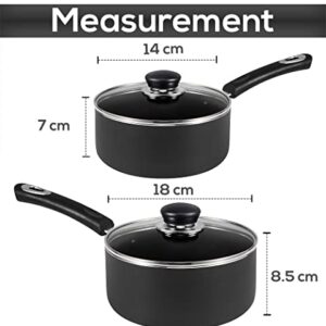 Utopia Kitchen Professional 3 Piece Set – 1 and 2 Quart Nonstick Saucepans with Glass Lids along with a Pre-seasoned 12.5 inch Cast-iron Skillet - Induction Bottom (Grey-Black and Black)