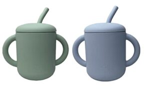 jane and kate - 2 pack, 100% food grade silicone training cup and straw | 6 months plus, 5oz, 150 ml, spill proof (green and blue)
