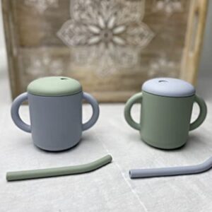 Jane and Kate - 2 Pack, 100% Food Grade Silicone Training Cup and Straw | 6 Months Plus, 5oz, 150 mL, Spill Proof (Green and Blue)