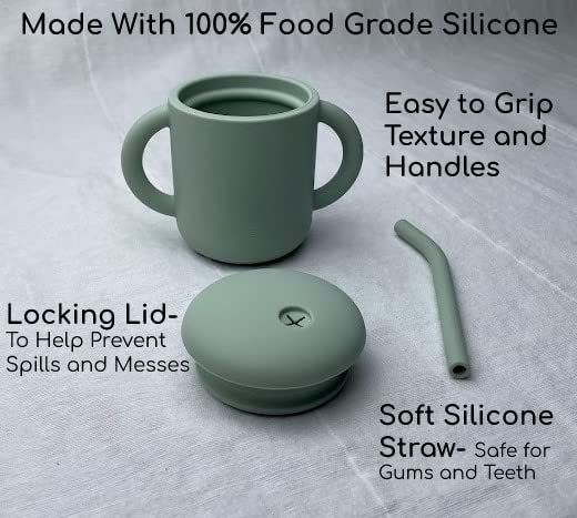 Jane and Kate - 2 Pack, 100% Food Grade Silicone Training Cup and Straw | 6 Months Plus, 5oz, 150 mL, Spill Proof (Green and Blue)