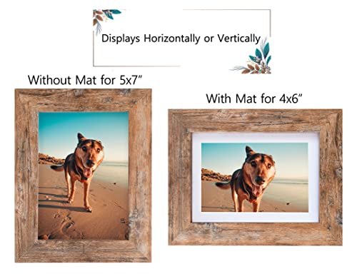 Califortree Rustic Brown 5x7 Picture Frame - Display Photos 4x6 with Mat or 5x7 Without Mat - HD Glass Inside, Horizontal and Vertical Display Frames for Wall and Tabletop - 1 Pack