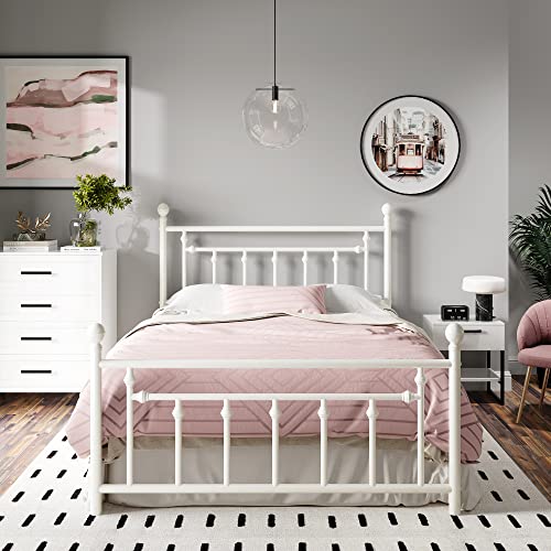 HOOMIC Full Size Metal Platform Bed Frame/Victorian Style Iron-Art Headboard and Footboard / 14 Inches Mattress Foundation for Storage/No Box Spring Needed/Easy Assembly/Off-White