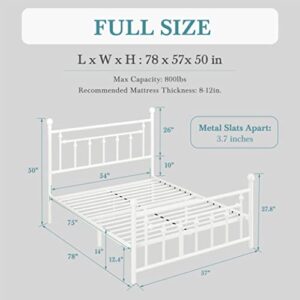 HOOMIC Full Size Metal Platform Bed Frame/Victorian Style Iron-Art Headboard and Footboard / 14 Inches Mattress Foundation for Storage/No Box Spring Needed/Easy Assembly/Off-White