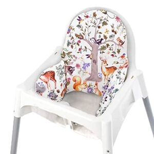 caruili baby high chair cushion cover, compatible with ikea antilop high chair cushion, removable, durable, woodland animal printed (cover only)