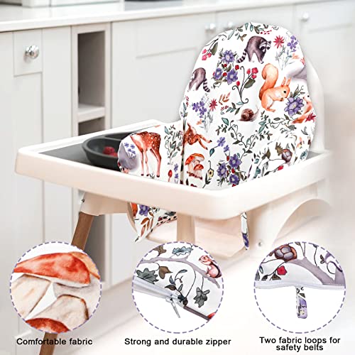 CARUILI Baby High Chair Cushion Cover, Compatible with IKEA Antilop High Chair Cushion, Removable, Durable, Woodland Animal Printed (Cover Only)