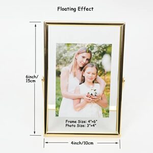 AhaGo Floating Picture Frame (Gold, 4"x6"), For Multiple Photo Sizes (3x5, 2x3, 1x2), Vertical Adjustable Tabletop/Shelf Photo Frame, Classy Gift Choice for Halloween, Thanksgiving, Christmas, Home or Wedding Decoration…