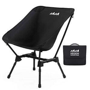 mission mountain s4 camping chair, adjustable folding chair with 3 height settings, lightweight, durable outdoor camp chair with side pockets