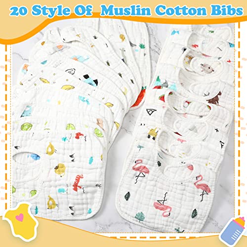 20 Pieces Muslin Baby Bibs Absorbent and Soft 8 Layers Baby Bibs Snap Muslin Bibs Cotton Baby Bibs Muslin Baby Drool Bibs for Baby Boys Girls Newborn Infant Toddlers Drooling Eating Teething Feeding