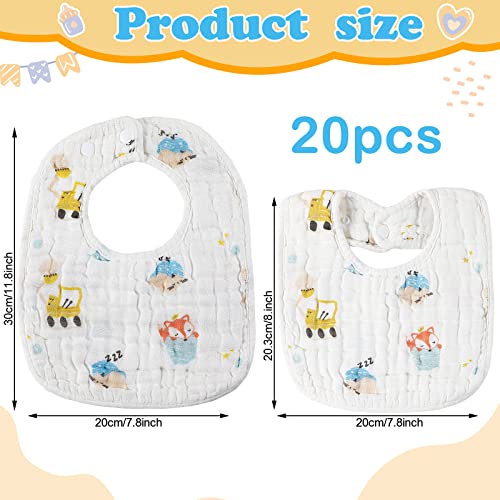 20 Pieces Muslin Baby Bibs Absorbent and Soft 8 Layers Baby Bibs Snap Muslin Bibs Cotton Baby Bibs Muslin Baby Drool Bibs for Baby Boys Girls Newborn Infant Toddlers Drooling Eating Teething Feeding