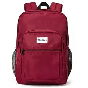 telena school backpack for teen girls boys lightweight bookbag backpack for middle & high school with bottle side pocket, red bookbag