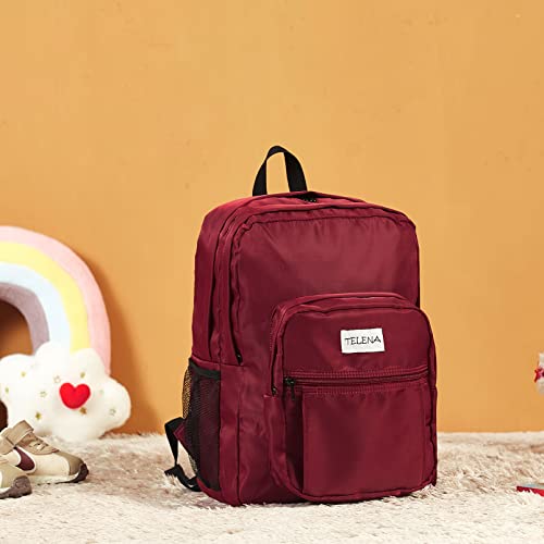 Telena School Backpack for Teen Girls Boys Lightweight Bookbag Backpack for Middle & High School with Bottle Side Pocket, Red Bookbag