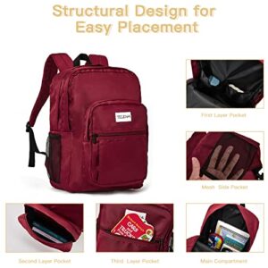 Telena School Backpack for Teen Girls Boys Lightweight Bookbag Backpack for Middle & High School with Bottle Side Pocket, Red Bookbag