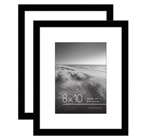 americanflat 8x10 picture frame in black - 2 pack - use as 5x7 picture frame with mat or 8x10 frame without mat - includes sawtooth hanging hardware for horizontal or vertical display
