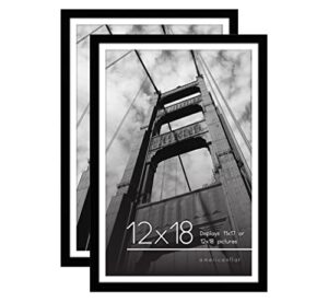 americanflat 12x18 picture frame in black - set of 2 - use as 11x17 picture frame with mat or 12x18 frame without mat - includes sawtooth hanging hardware for horizontal or vertical display
