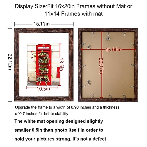 SESEAT 16x20 Picture Frame Brown, Display Pictures 11x14 with Mat or 16x20 without Mat, Photo Frames Wall Gallery, 1 Pack