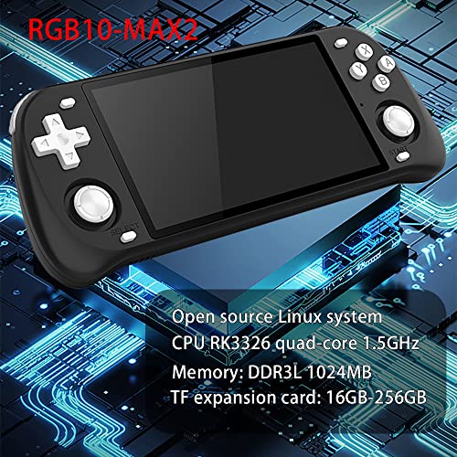 Diketigeey RGB10 MAX 2 Handheld Game Console 5 Inch IPS Screen Open Source with 16+128G TF Cards 17000 Games 64Bit PS1 PCE 6 Hours Battery Life Open Source Linux System Game Player (Black)