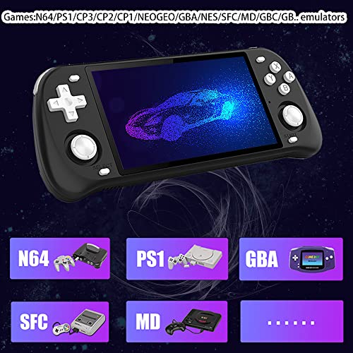 Diketigeey RGB10 MAX 2 Handheld Game Console 5 Inch IPS Screen Open Source with 16+128G TF Cards 17000 Games 64Bit PS1 PCE 6 Hours Battery Life Open Source Linux System Game Player (Black)