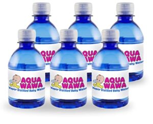 aquawawa nursery water for babies 6 pack 8 oz bottles purified vapor distilled | single serve | lightweight for diaper bag | bpa, fluoride, chemical, and mineral free | dr recommended, clean, fresh