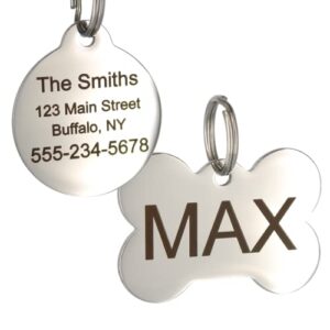 betterpaw stainless steel pet tag for dogs and cats, small and large personalized id tags laser engraved for pets (small, circle)
