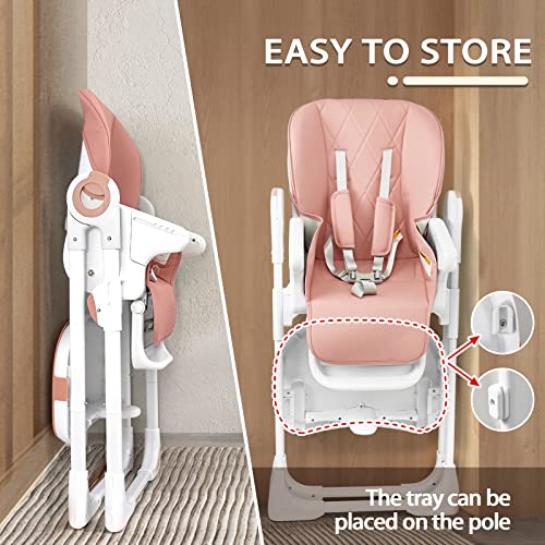 Babilous 4 in 1 Baby High Chair Foldable Booster Seats, Portable and Compact Adjustable High Babychair for Babies and Toddlers - Multiple Heights and Positions(Pink)