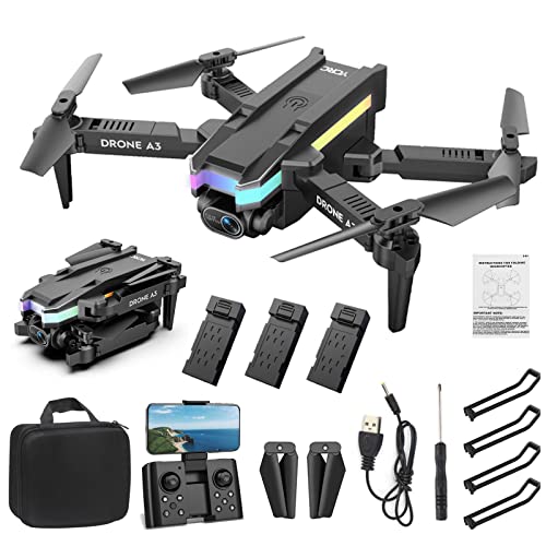 Daul 4K HD FPV Camera Drone, Remote Control Toys Birthday Gifts for Boys Girls with Altitude Hold Headless Mode One Key Start Speed Adjustment (Three Batteries)