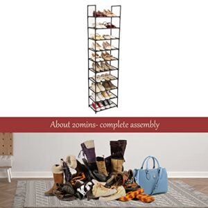 Elechotfly Shoe Rack, 20 Pairs Shoe Storage Organizer, 10 Tiers Tall Shoe Stand, Easy Assembly Stackable Sturdy Shoe Tower, Metal Shoe Shelf for Entryway, Closet, Garage, Bedroom, Cloakroom